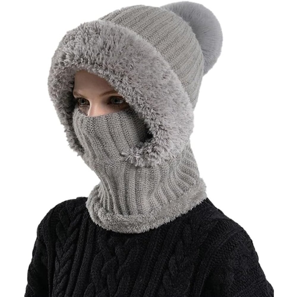 Women's Knit Beanie Hat Fleece Lined Winter Scarf Mask Set Snow Caps Plush